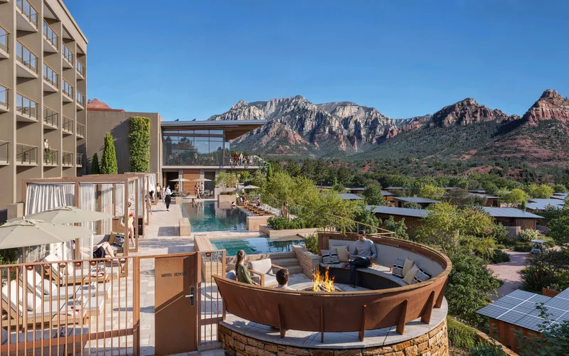 Rendering of the expanded pool deck and fire lounge beneath the guest tower